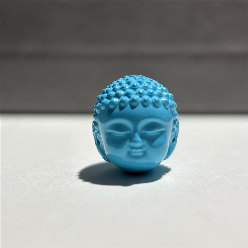 吉祥】湖北十堰天然绿松石隔珠顶珠高瓷蓝佛头雕刻配饰绿松背云隔