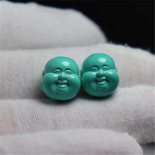 吉祥】湖北绿松石雕刻件观音弥勒佛背云桶珠隔片圆珠手串佩饰