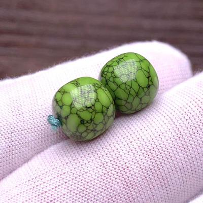 吉祥】精品特色菜籽黄绿松石配珠散珠老型鼓珠腰珠一对12文玩手串