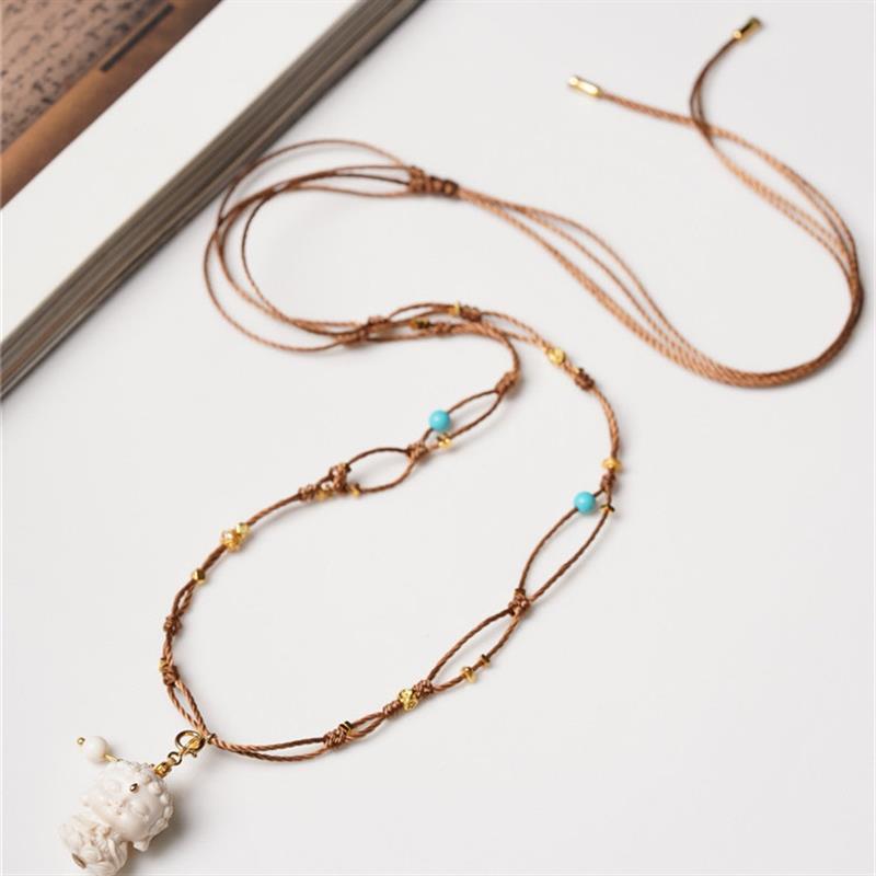 天然猛犸象牙项炼原创设计大日如来吊坠炼子配饰925银镀金绿松