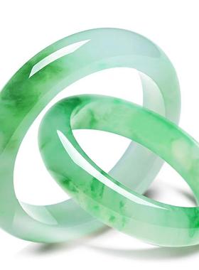 缅甸冰种翡翠色手镯阳绿满豆绿色水润少女款旺夫送礼飘花正圈玉镯