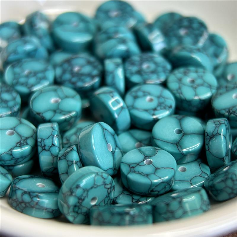 湖北十堰天然绿松石直切网花隔片隔珠散珠配珠手串项链配饰隔珠