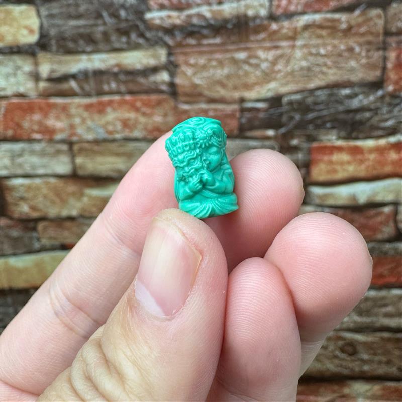 吉祥】湖北十堰天然原矿高瓷绿松石文玩扎基拉姆女财神精工细作小