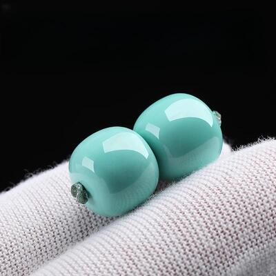 原矿保真高瓷绿松石单珠老型桶珠散珠顶隔珠佛珠金刚星月手串配饰