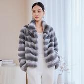 进口雷克萨獭兔毛皮草外套女2024秋冬新品 气质名媛龙猫纹时尚 大衣