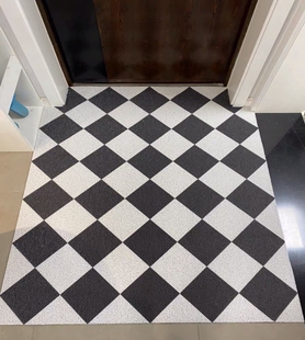 可裁剪入户门厨房防滑黑白棋盘格Ins多图案可水洗PVC地垫地毯脚垫