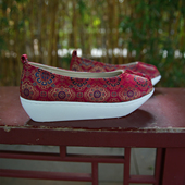 乌衣巷明制登云履汉服鞋 布鞋 女红色宝相花古风绣花鞋 厚底增高古装