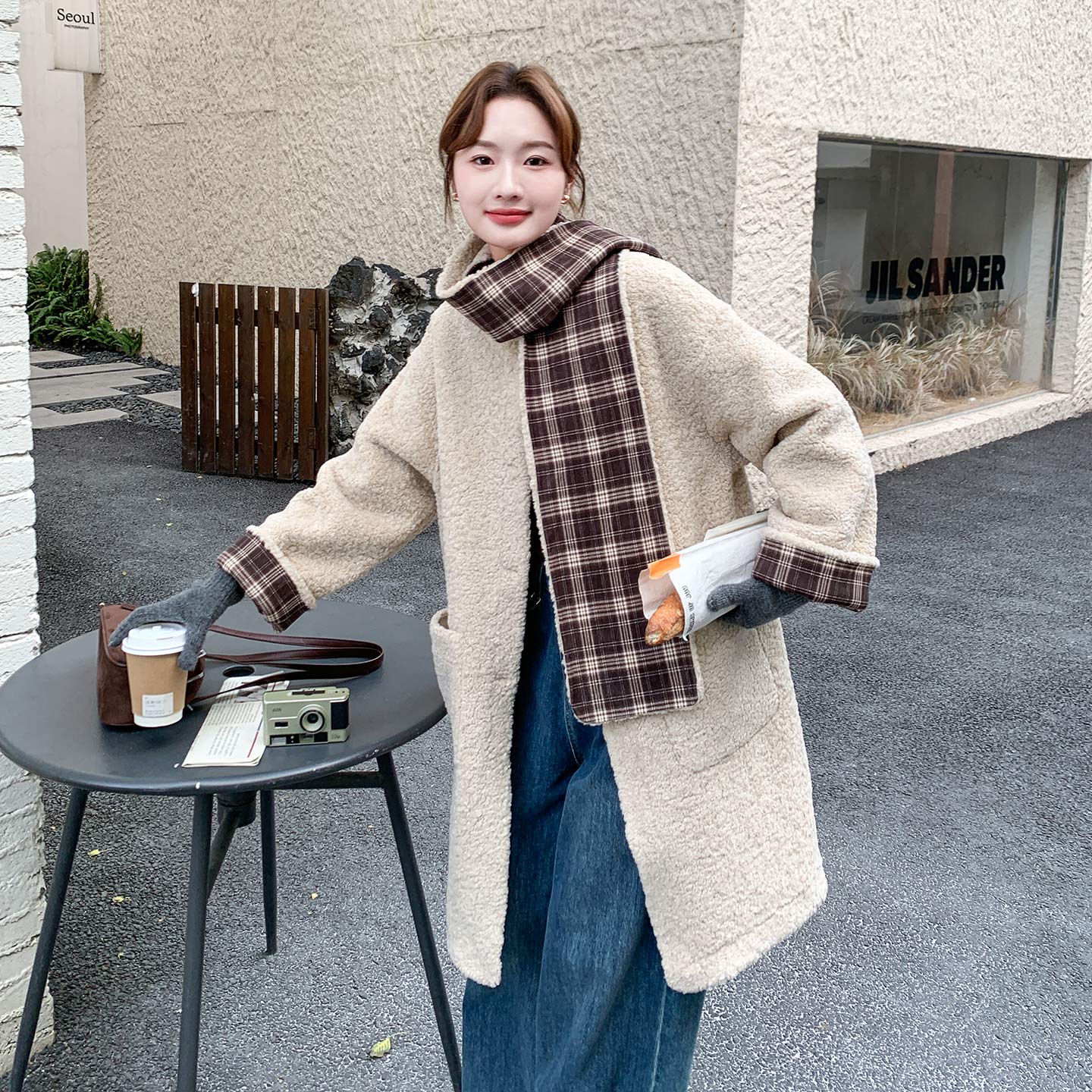 新款092-2556撞色格子羊羔毛P265控398,女装短外套,浙宝092