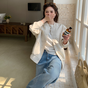 现货 重工刺绣棒球服杏色092-2510-P155控228图片