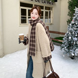 新款092-2556撞色格子羊羔毛P265控398，女装短外套，浙宝092