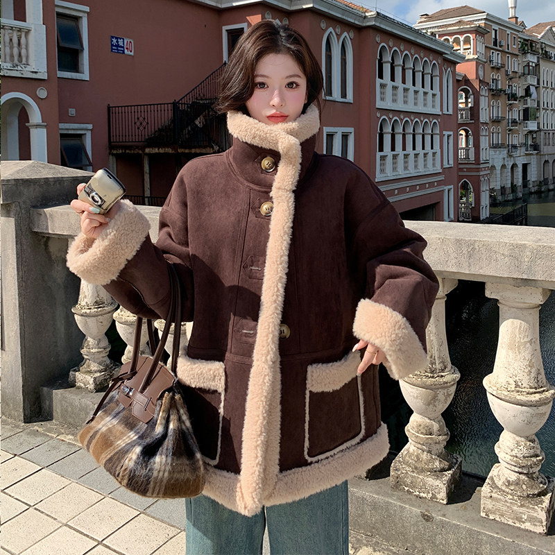 现货092-2549咖色羊羔毛P195控288,女装短外套,浙宝092