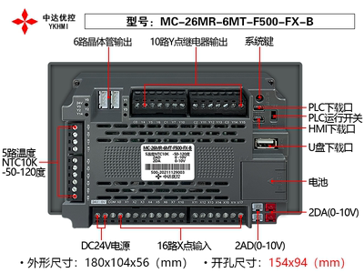 YKHMI中达优控触摸屏PLC一体机7寸5寸工控屏工业一体机ADDA温度