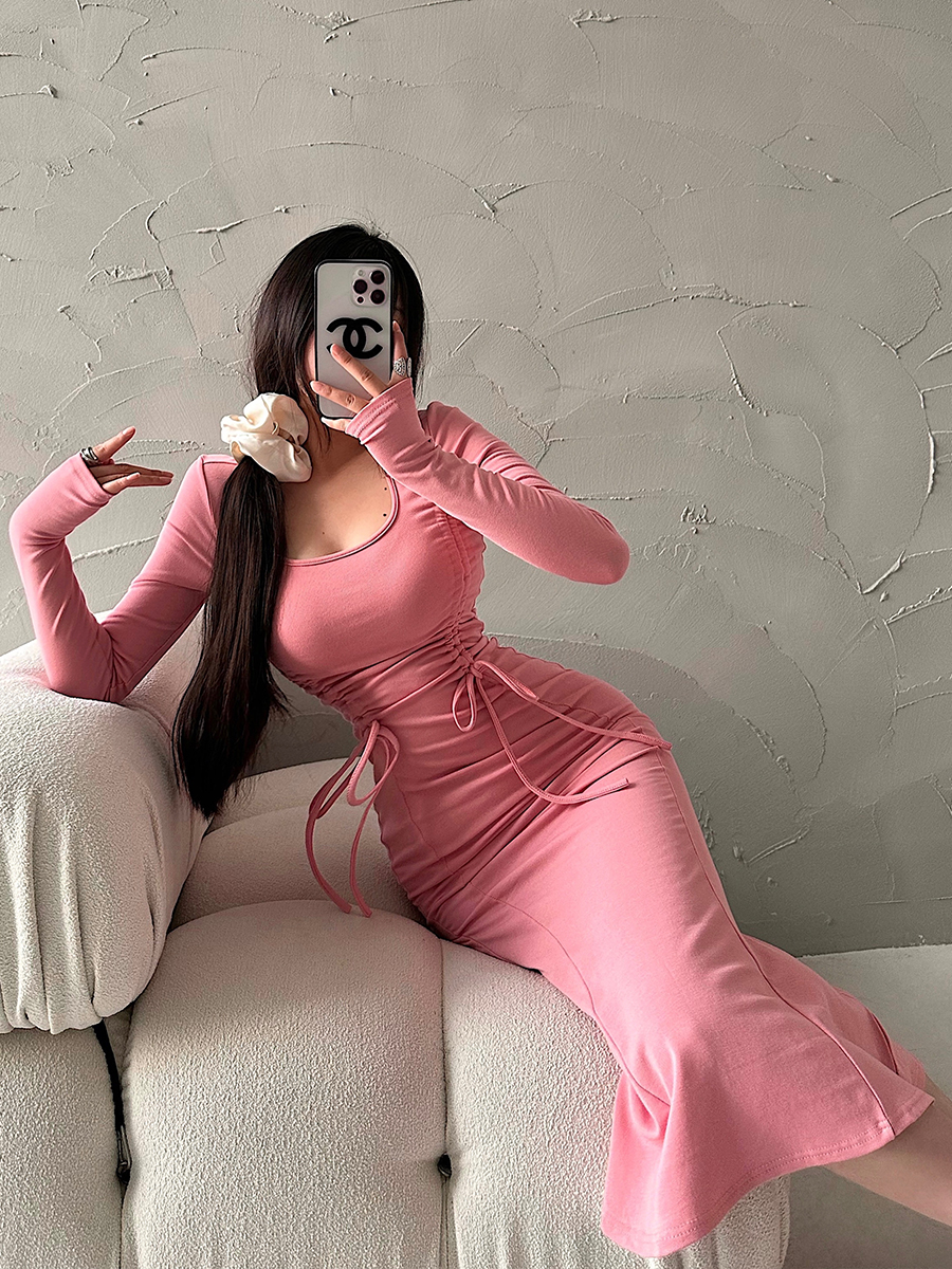 纯欲性感抽绳褶皱包臀鱼尾连衣裙