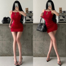 YoungGirlDay纯欲风性感胸前镂空修身褶皱收腰包臀吊带连衣裙短裙