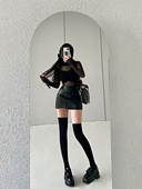 YoungGirlDay美式 辣妹性感高腰显瘦防走光褶皱包臀pu皮半身裙短裙