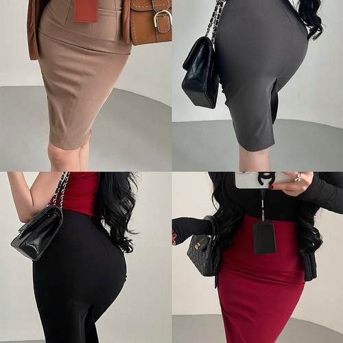 韩系纯欲性感OL后开叉包臀半身裙