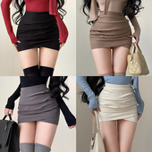 纯欲性感高腰显瘦带安全裤 可穿 防走光褶皱包臀半身裙短裙 四季