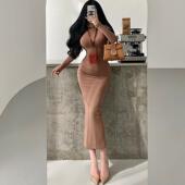 抓绒中长款 YoungGirlDay卡戴珊基础款 紧身显瘦收腰包臀长袖 连衣裙