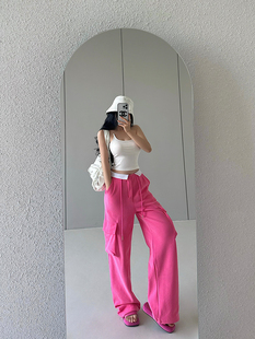 长裤 休闲裤 女 街头宽松显瘦翻边撞色抽绳束脚工装 YoungGirlDay美式