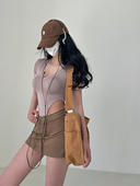 YoungGirlDay辣妹性感V领弹力紧身显瘦短袖 纯色打底连体衣T恤上衣