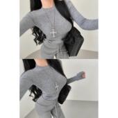 YoungGirlDay卡戴珊基础款 上衣女 弹力打底针织衫 圆领修身 显瘦长袖