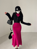 毛绒开衫 YoungGirlDay纯欲性感V领单排扣修身 显瘦长袖 外套上衣女