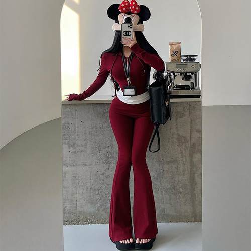 连帽外套微喇显腿长休闲裤套装