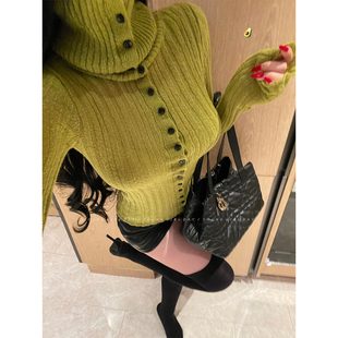 上衣 打底针织开衫 YoungGirlDay纯欲温柔风高领单排扣修身 显瘦长袖