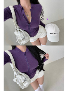 上衣女 健身运动休闲打底衫 YoungGirlDay纯欲紧身德绒长袖 拉链开衫