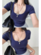 露脐纯色短袖 YoungGirlDay卡戴珊基础款 U领紧身显瘦短款 T恤上衣女