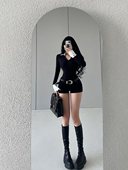 含腰带潮 包臀热裤 YoungGirlDay美式 辣妹性感低腰紧身弹力牛仔短裤