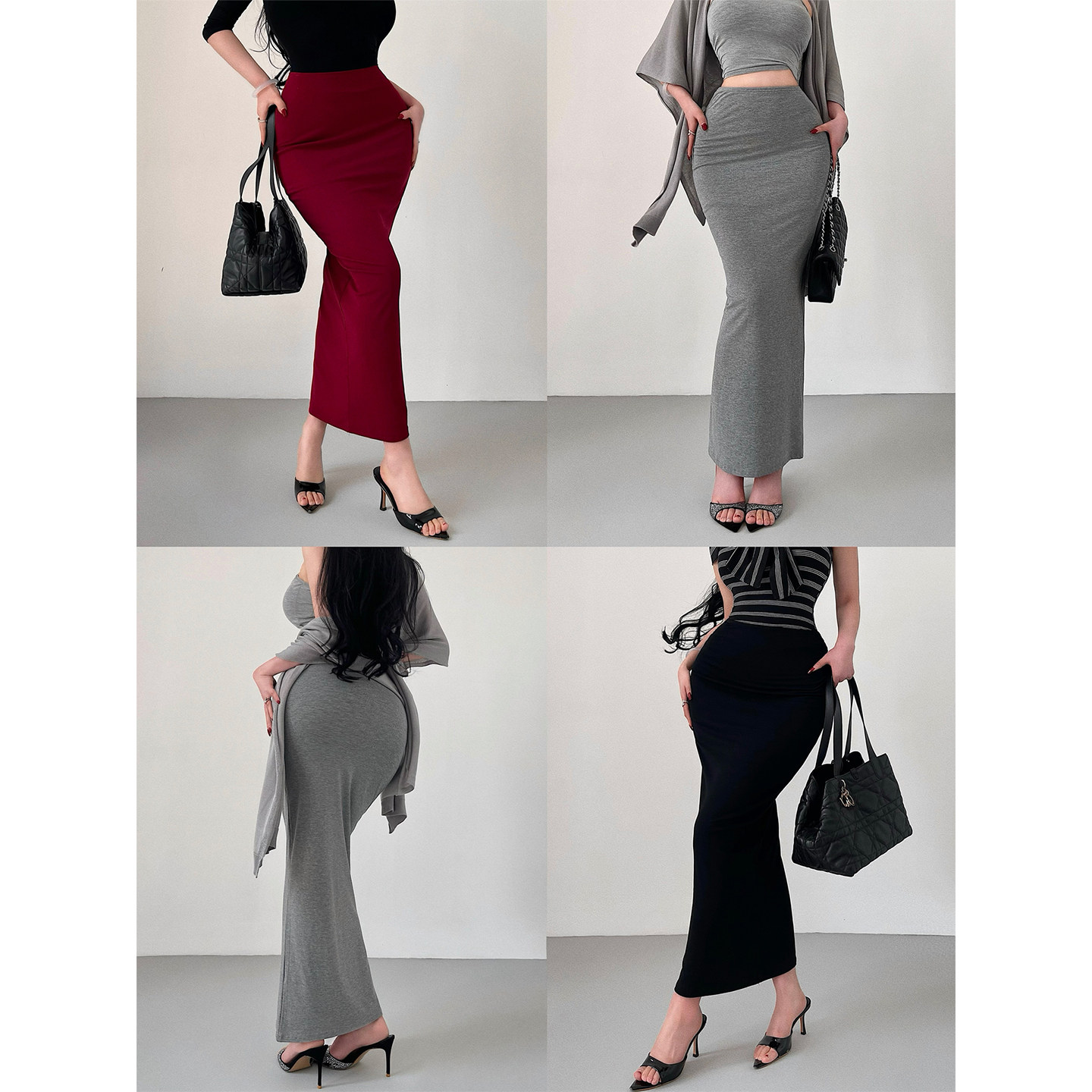 YoungGirlDay卡戴珊御姐纯欲性感高腰修身显瘦弹力包臀半身裙长裙