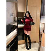YoungGirlDay卡戴珊性感高领紧身显瘦加厚长袖 打底包臀连衣裙短裙
