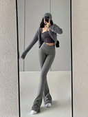 拖地长裤 YoungGirlDay欧美高腰V形裤 腰紧身微喇显腿长针织休闲裤