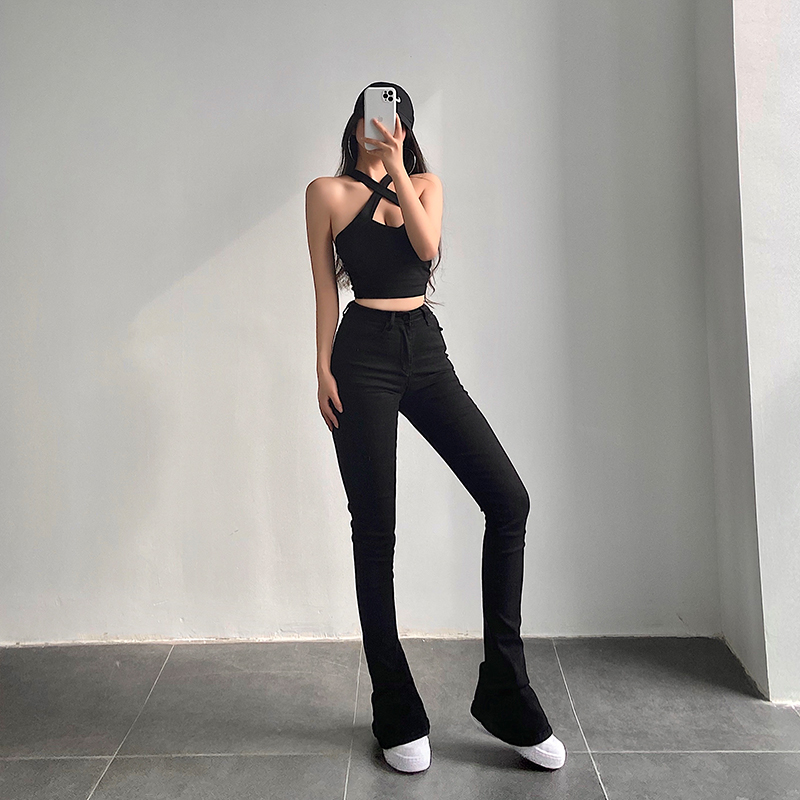 高腰修身马蹄牛仔裤显腿长长裤