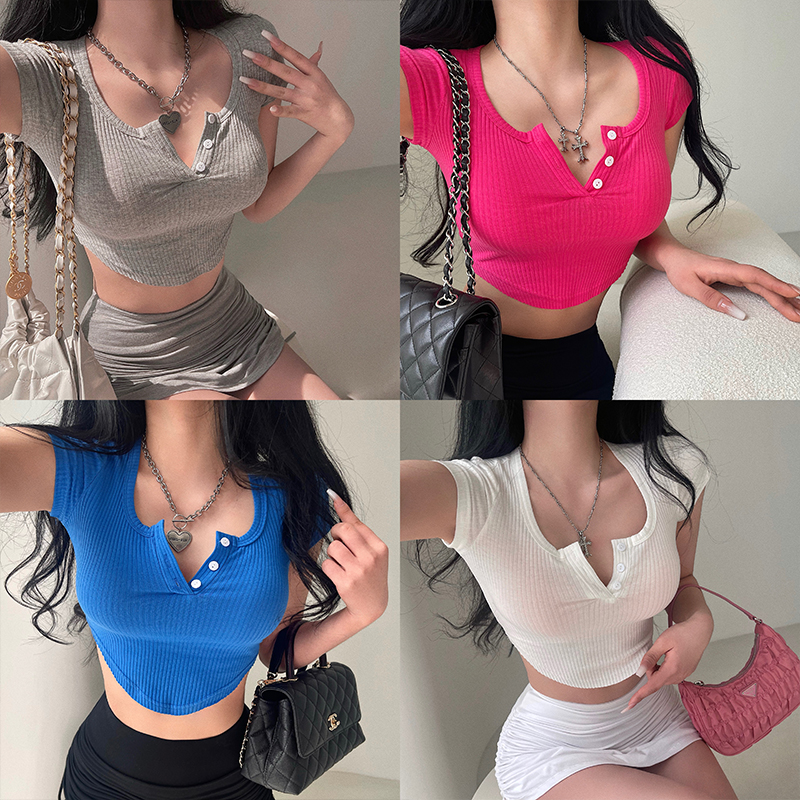 辣妹性感短款露脐短袖T恤上衣