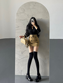 含腰带 上衣高腰包臀短裙套装 YoungGirlDay纯欲性感单排扣长袖 衬衫