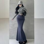 YoungGirlDay卡戴珊性感高腰显瘦褶皱修身 弹力包臀鱼尾裙半身长裙