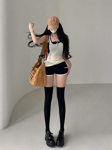 无袖背心抹胸美背高腰短裤套装