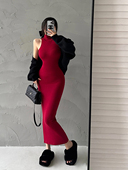 YoungGirlDay欧美辣妹风高领紧身显瘦无袖 包臀打底背心连衣裙长裙