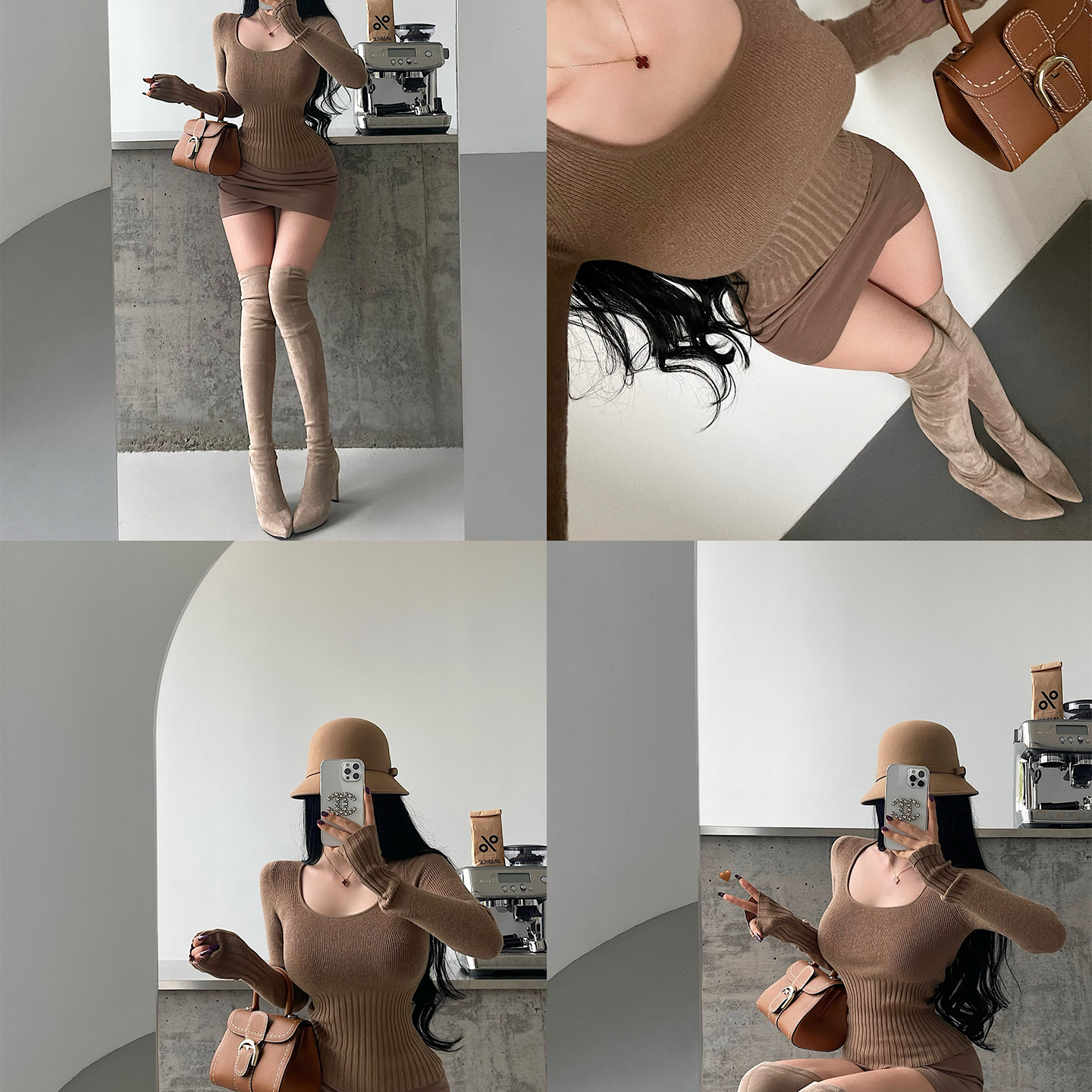 YoungGirlDay纯欲温柔氛围感方领修身收腰显瘦长袖打底针织衫上衣