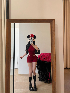 YoungGirlDay纯欲辣妹性感小高领无袖 腰短裤 套装 潮 背心低腰下翻裤