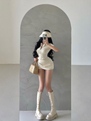 YoungGirlDay拉链短袖 上衣紧身高腰防走光短裙健身运动休闲套装 潮