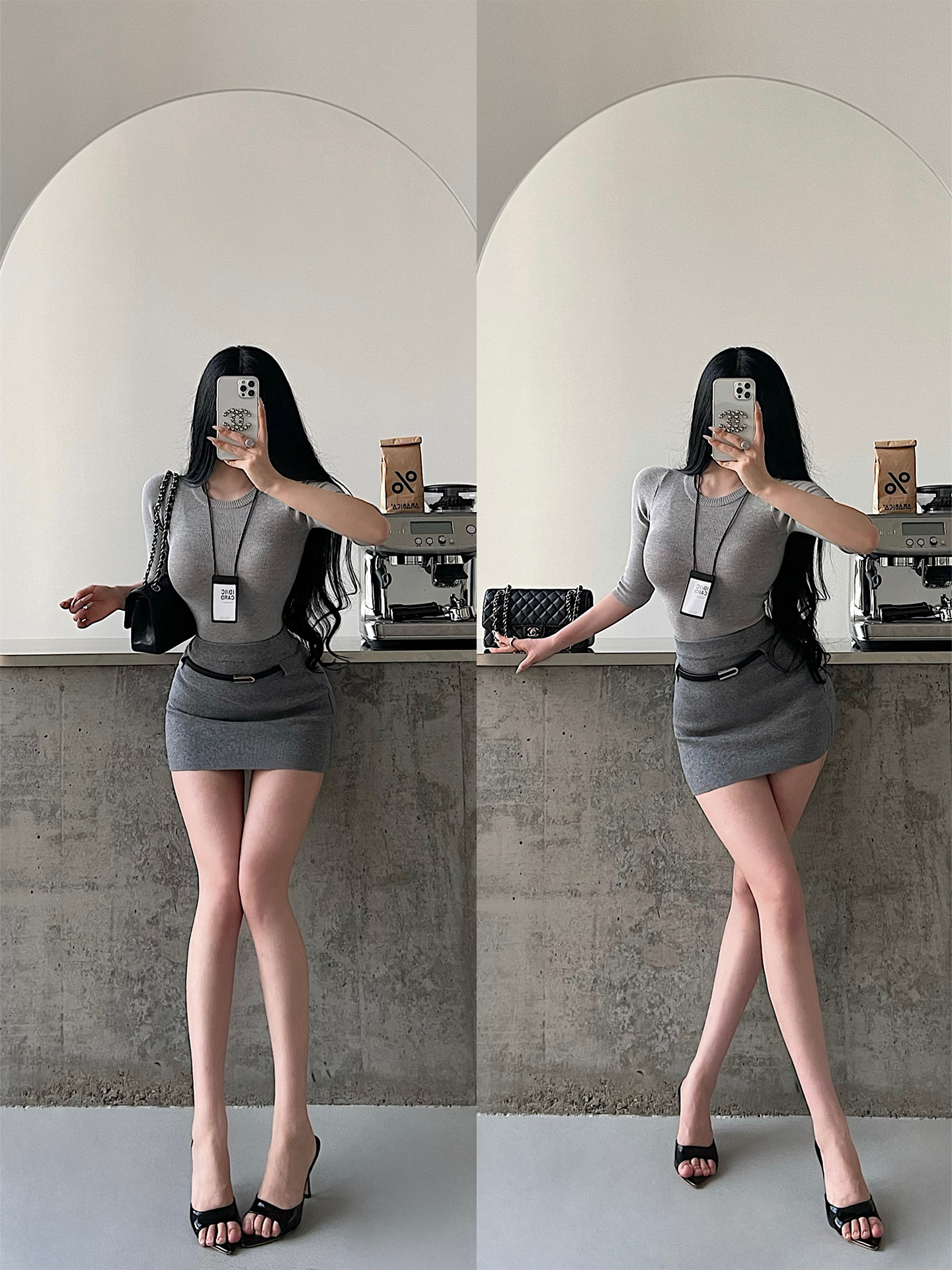 YoungGirlDay韩系纯欲风性感OL高腰显瘦针织包臀半身裙短裙含腰带