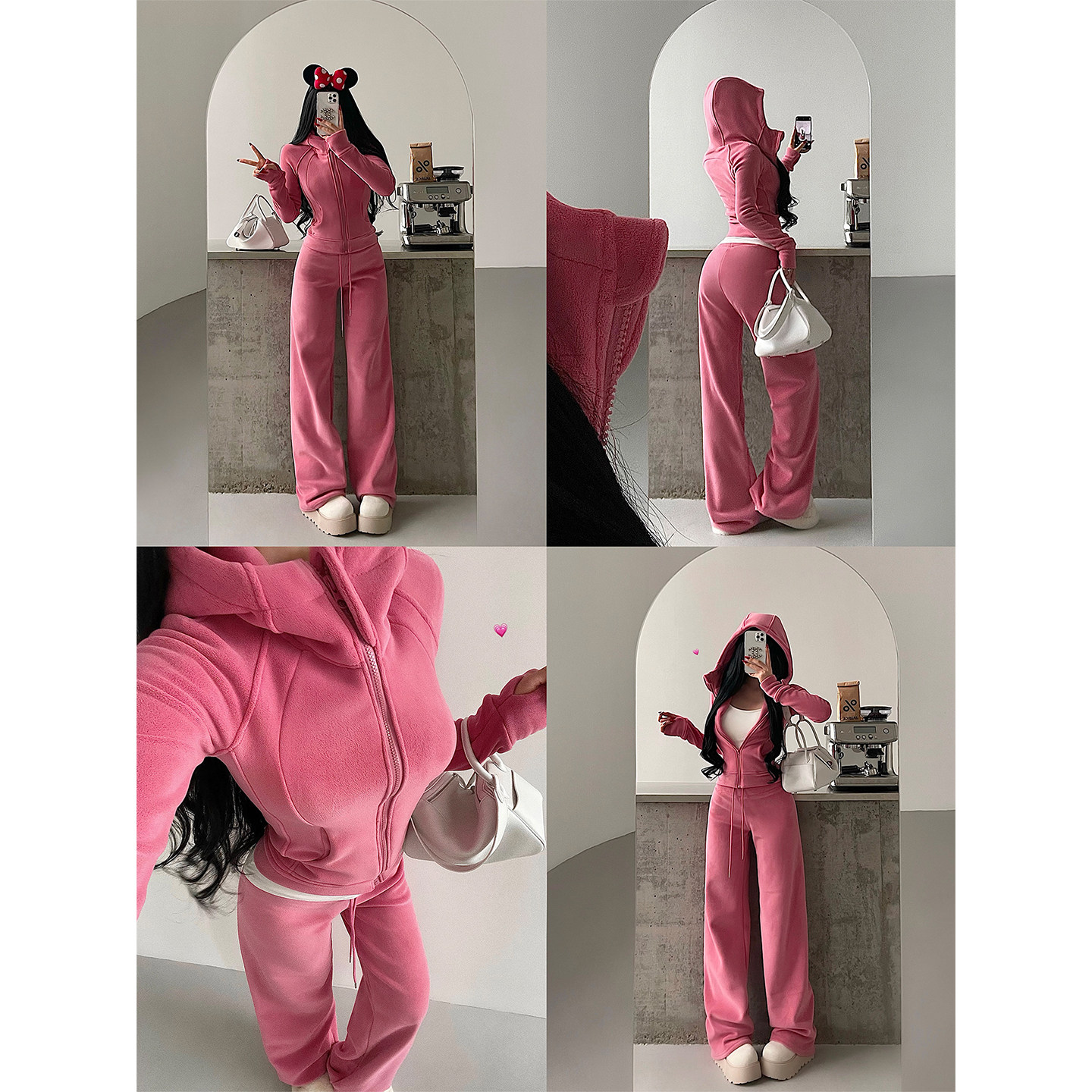 YoungGirlDay奥粒绒保暖加厚连帽拉链开衫外套休闲裤拖地长裤套装,女装/女士精品,时尚套装,淘宝优惠券,粉丝福利购,淘宝优惠卷