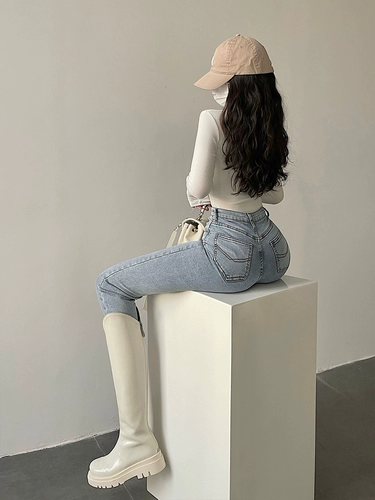 Эластичный карандаш, джинсы, штаны, высокая талия