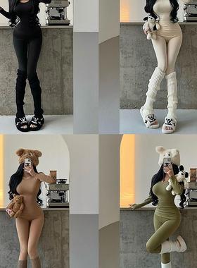 YoungGirlDay秋冬季圆领修身显瘦保暖内衣弹力收腰打底秋衣裤套装