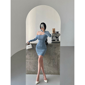 YoungGirlDay御姐纯欲性感露肩小高领修身 长袖 针织包臀连衣裙短裙