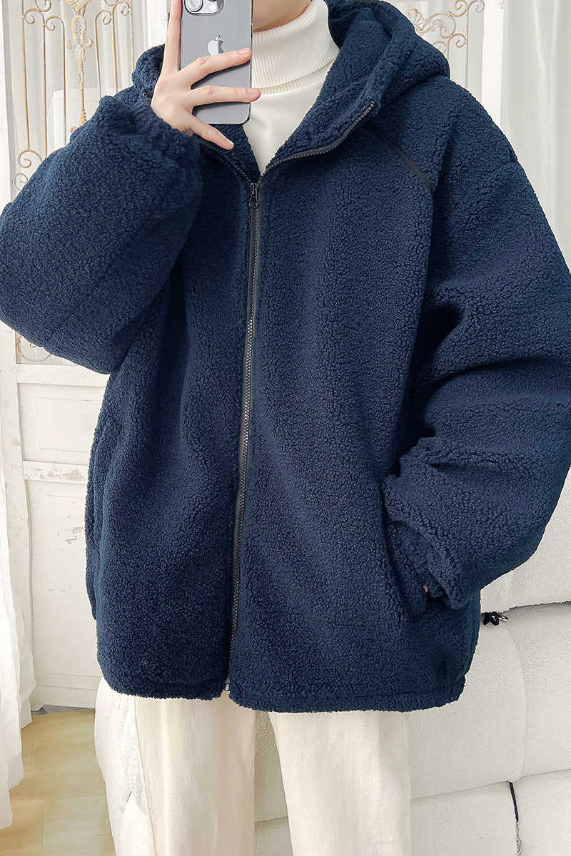 2025冬港风羊羔毛棉衣连帽加厚加绒棉袄大码男装XZ415-YG1000P110,男装棉衣,星座415