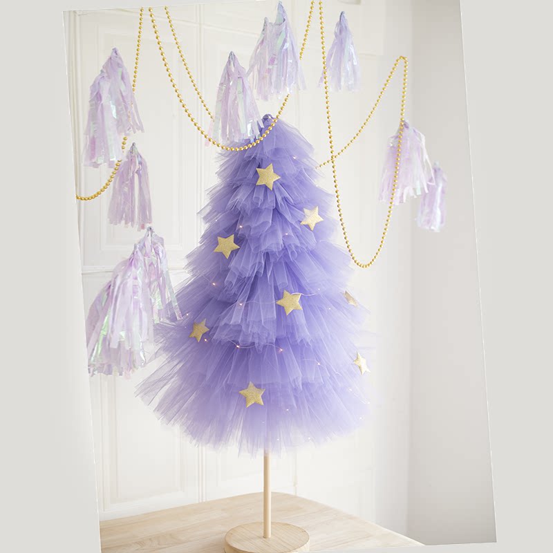 薰衣草紫色梦幻冰雪奇缘圣诞纱树儿童摄影道具 家居装饰 橱窗布置
